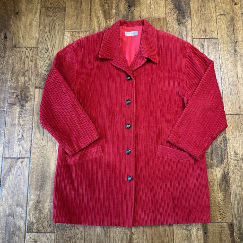 Vintage Red Corduroy Womens Sz L Peacoat Dress Coat Button Down Lined Pockets
